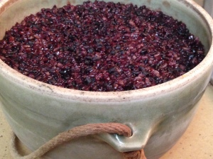 Black Japonica rice cooked in a clay pot in the pressure cooker